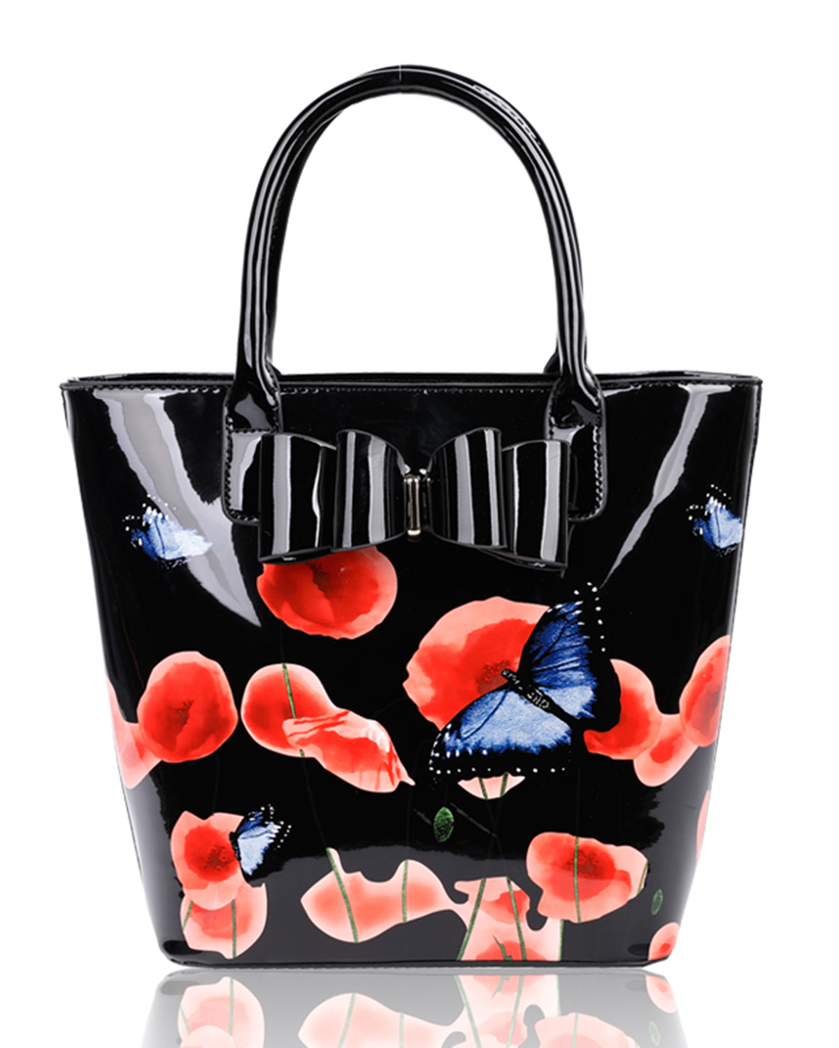 Amapola 2IN1 Poppy Flower & Buttlefly Bucket Shaped Top-Handle Bag With Purse Set - RJ180802