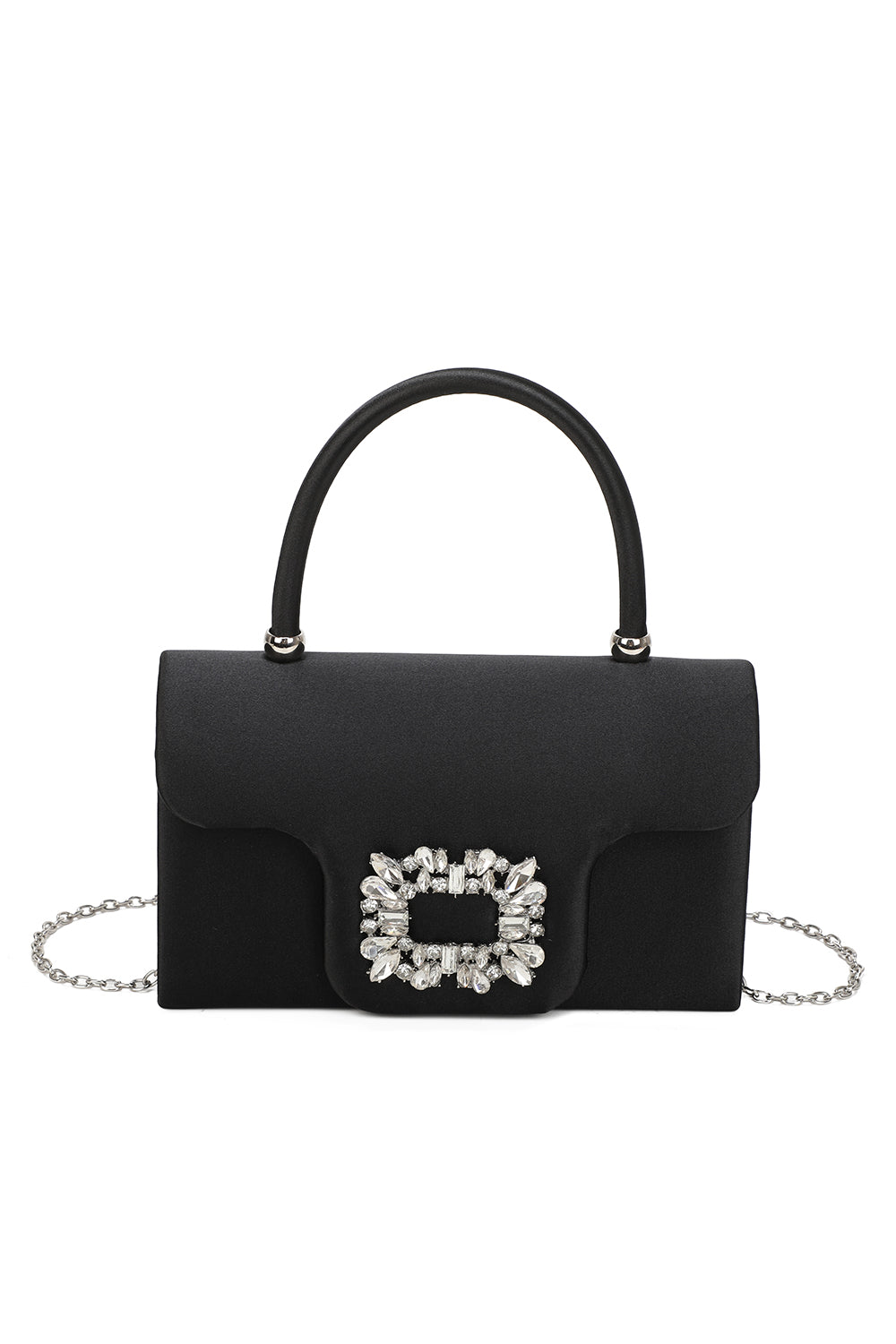 Starlit Satin Top Handle Clutch Bag With Diamond Decoration - RZ2531