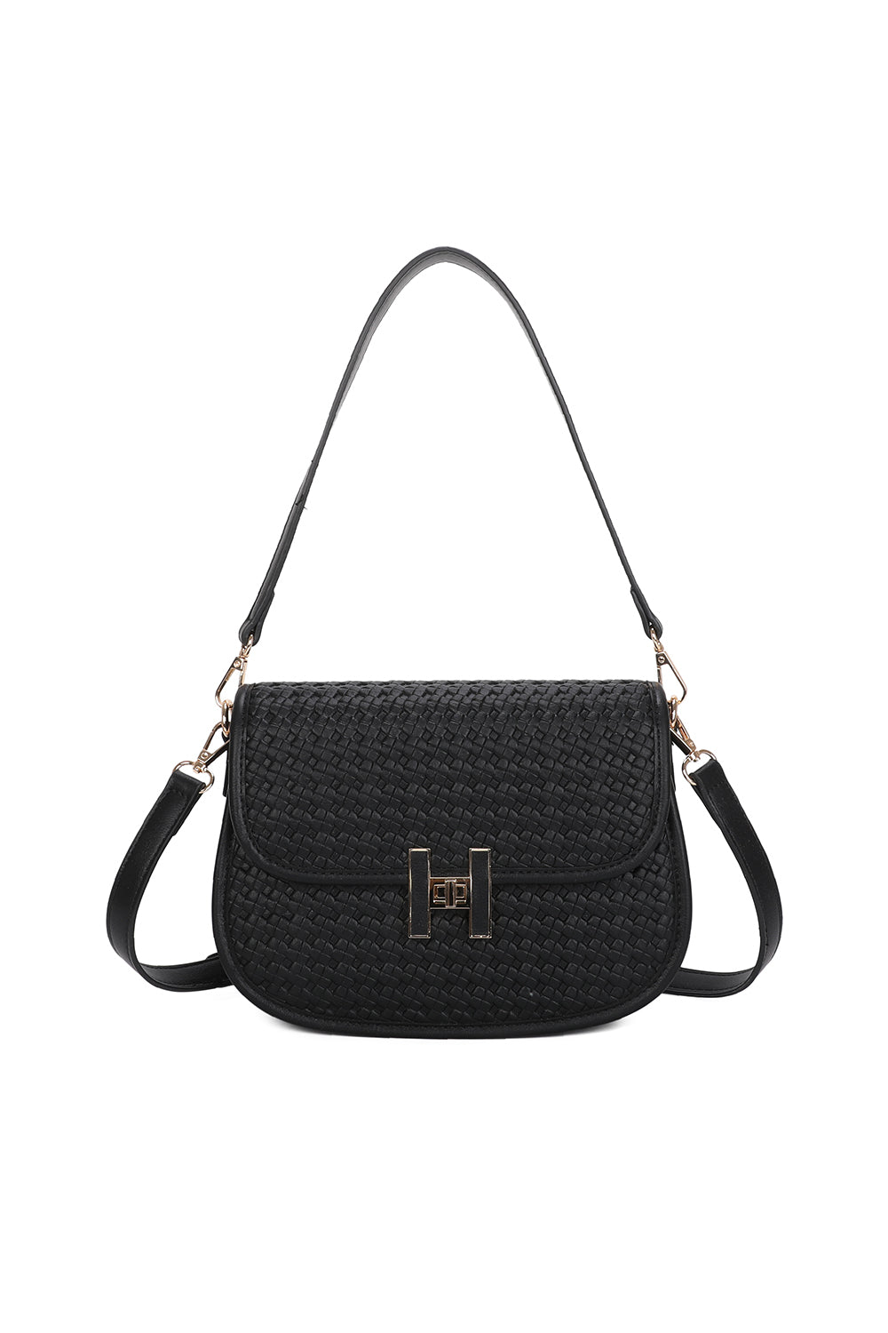 Echo PU Leather Woven Patterned Shoulder/Satchel Bag with Extra Long Strap - ry241058