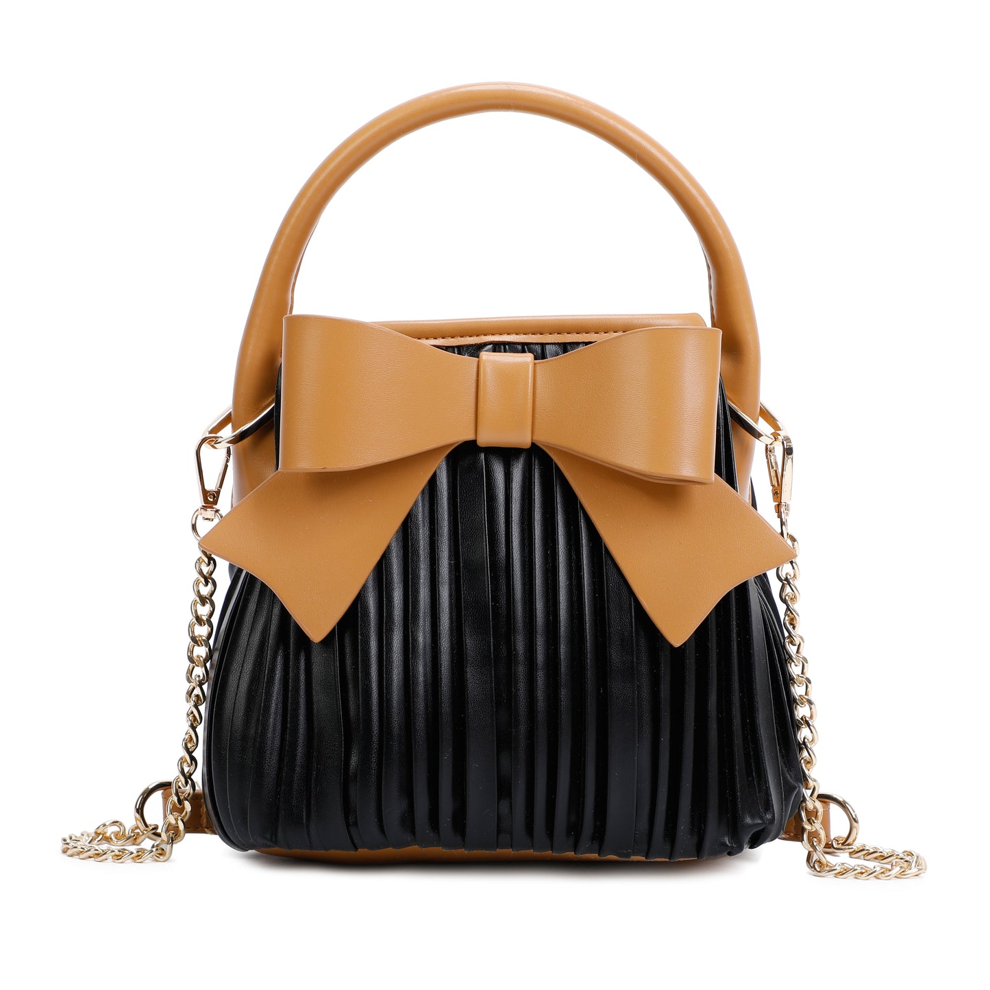 Ruffled Faux Leather Handle Handbag