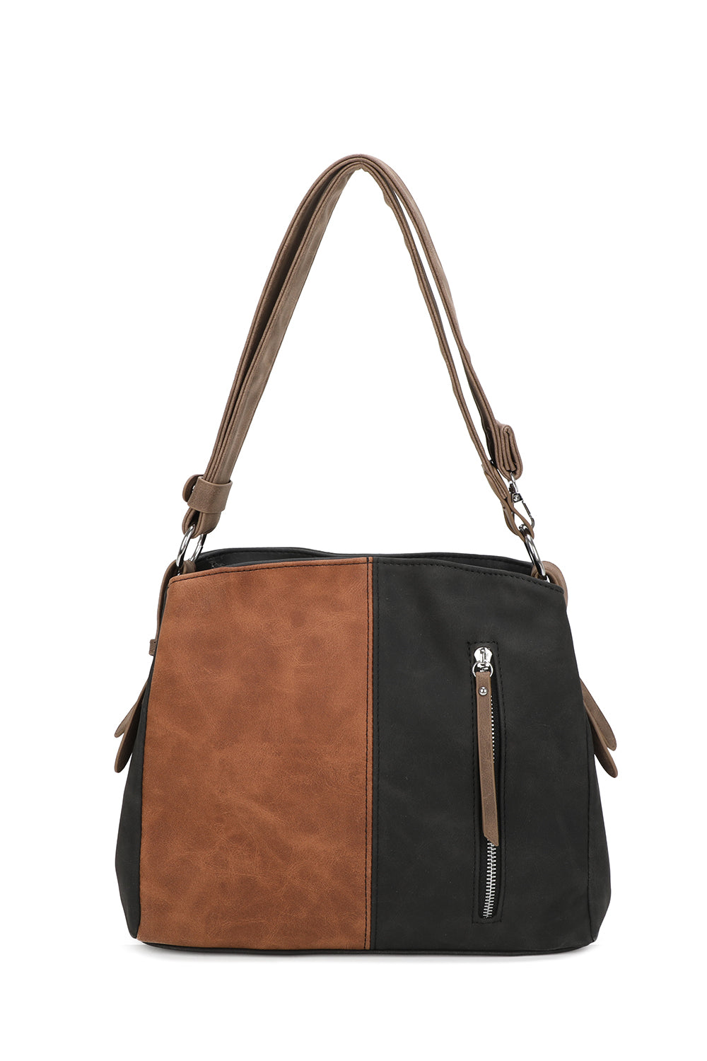Velna Dual Compartment Strap Adjustable Suede Leather Hobo Bag - RW240455