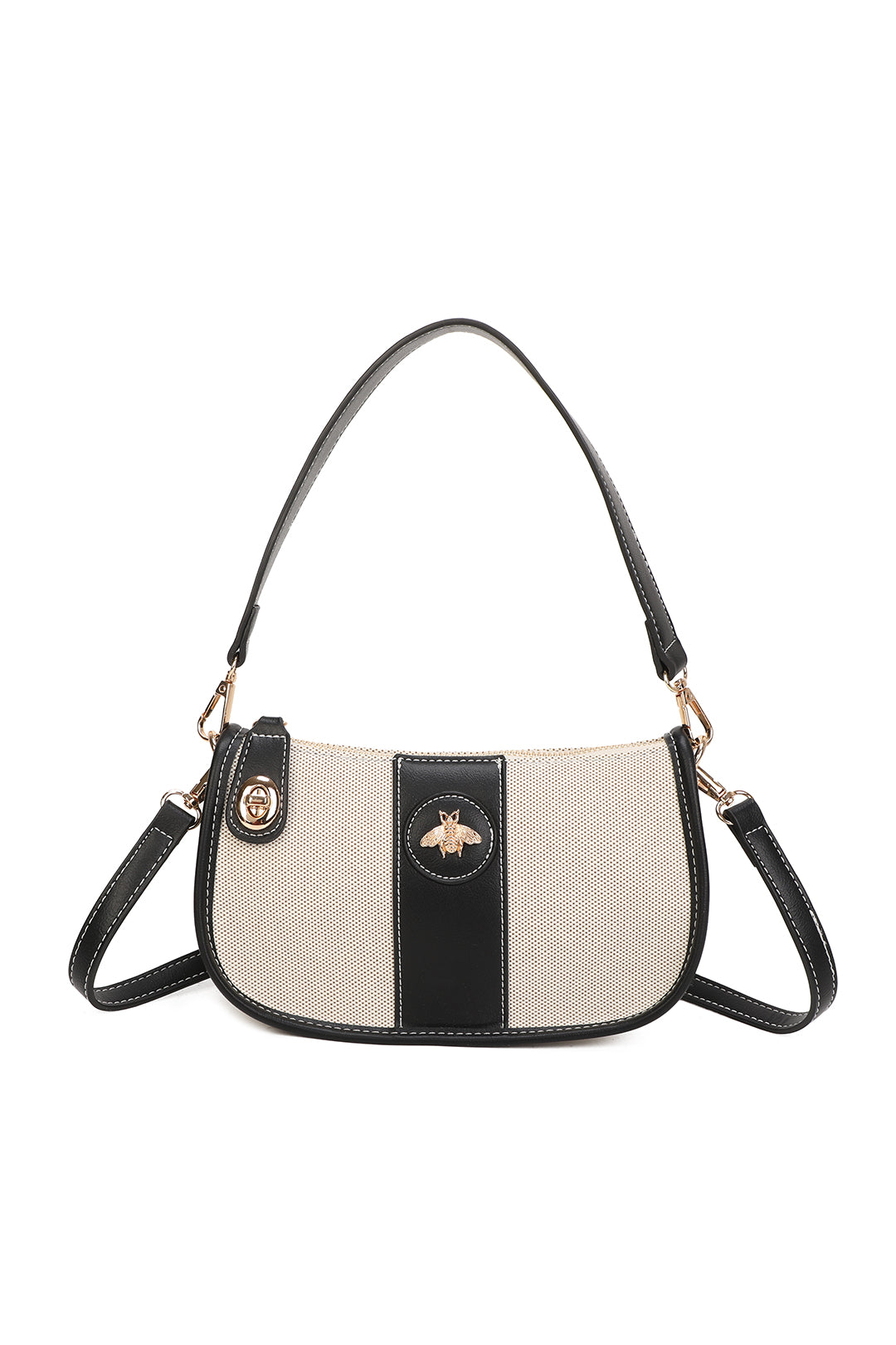 Apiary Bee Badge Canvas PU Leather Top Handle Shoulder Bag - RB250956