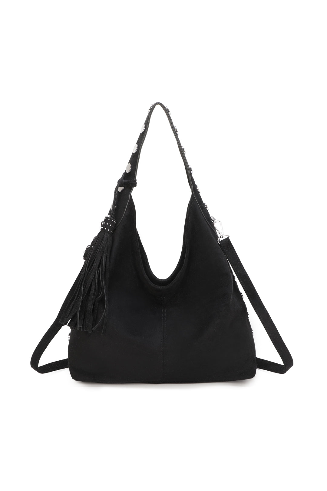 Bella Studded Large Faux Suede Tassel Slouch Hobo Shoulder Bag - RY250965