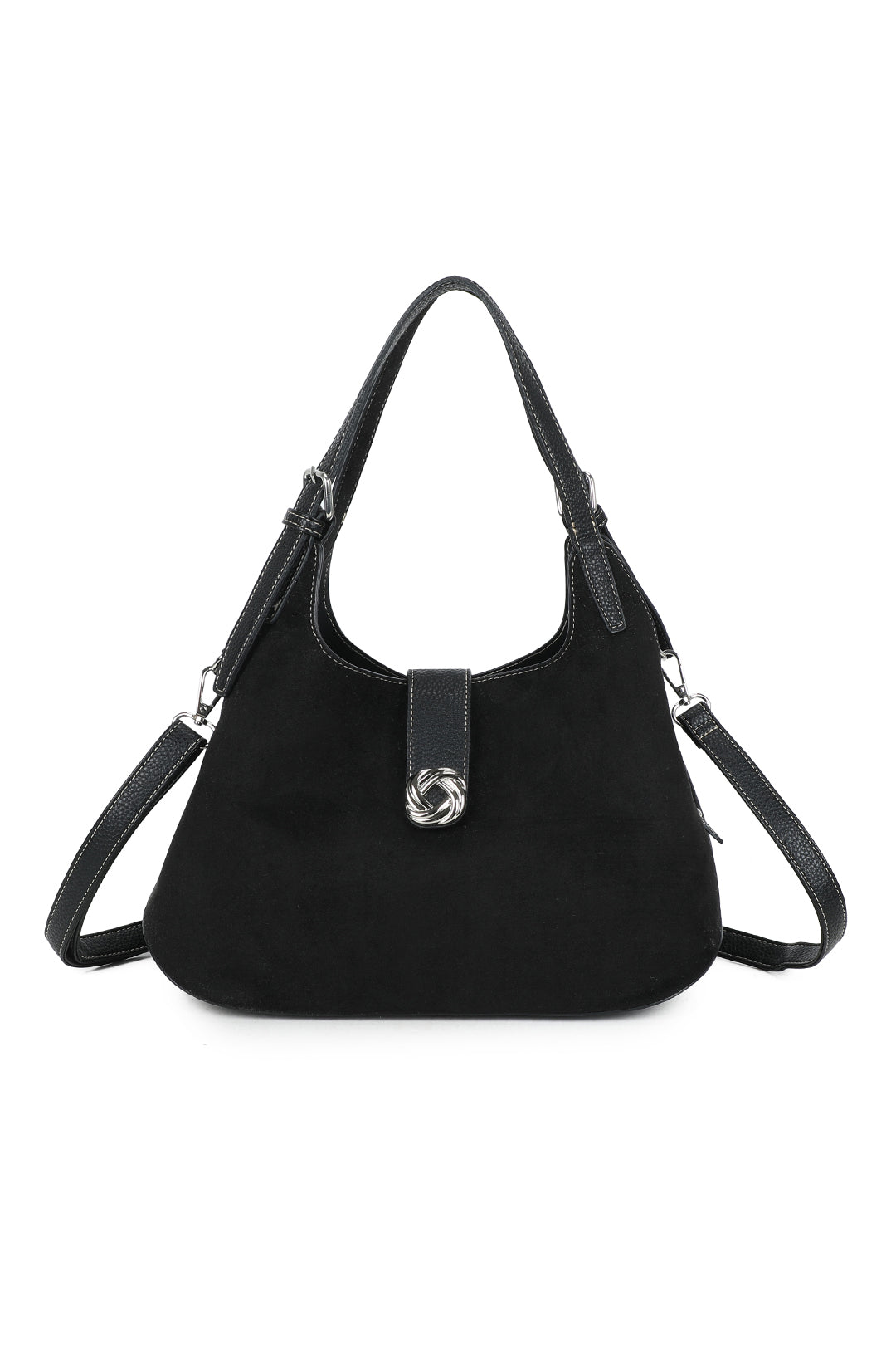 Caly Suede Tri-Compartments Top Handbag Hobo Bag with Detachable Strap - RJ250972