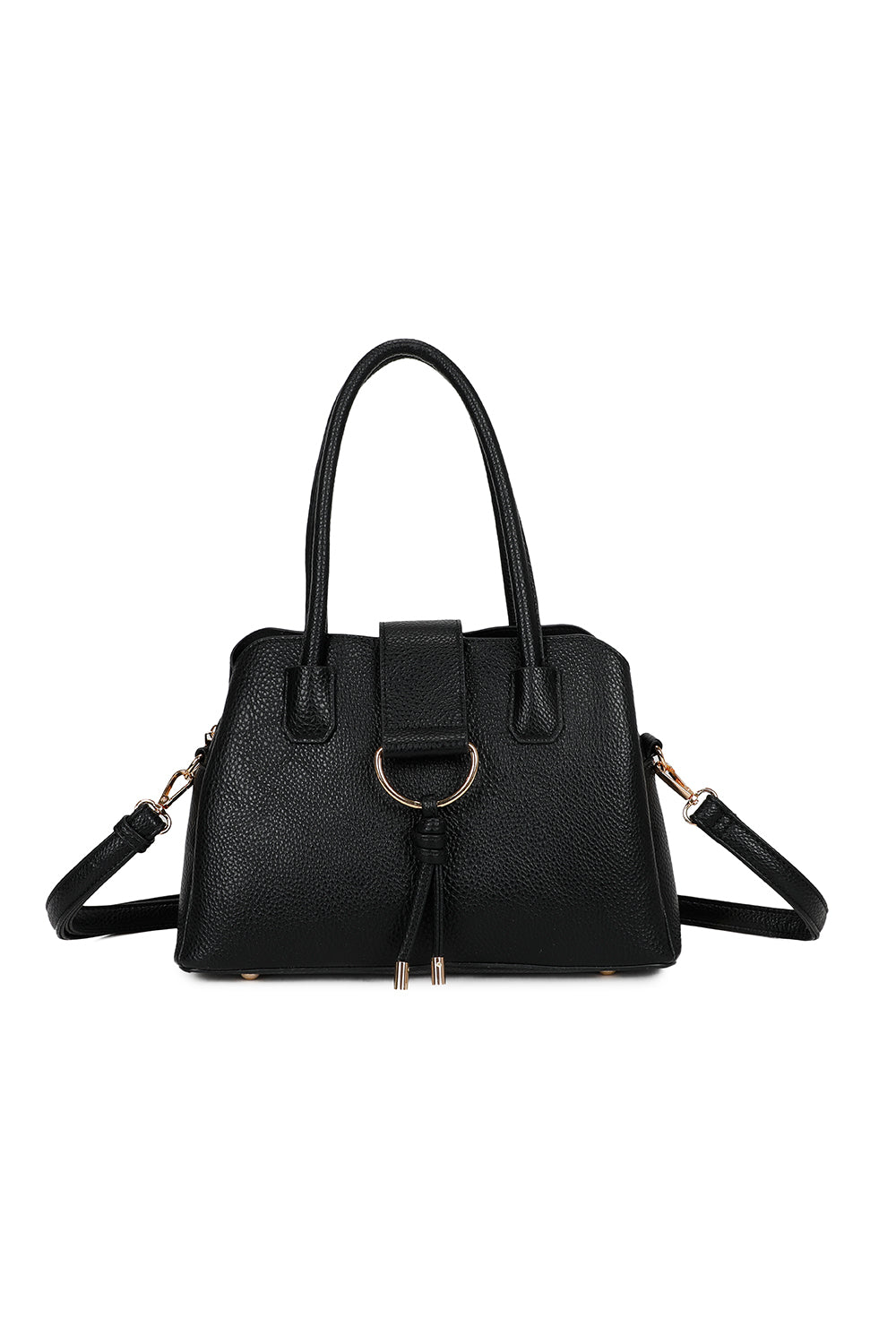 BellaElan PU Leather Triple Compartment Handbag with a metal D-ring Ornament and an Extra Long Strap - RJ241072