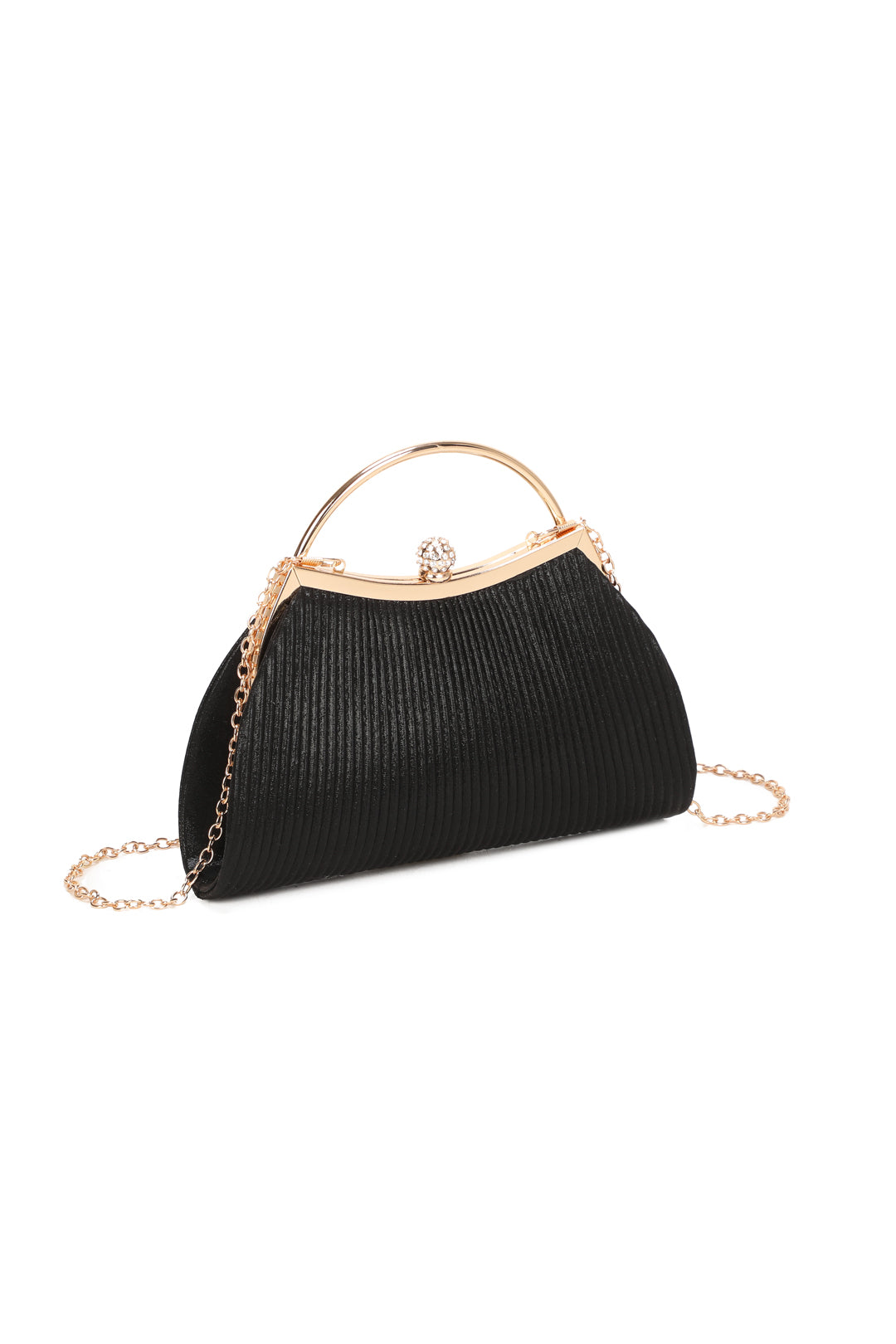 Orellis Pleated Satin Glittering Top Handle Evening Clutch Bag - RZ2515