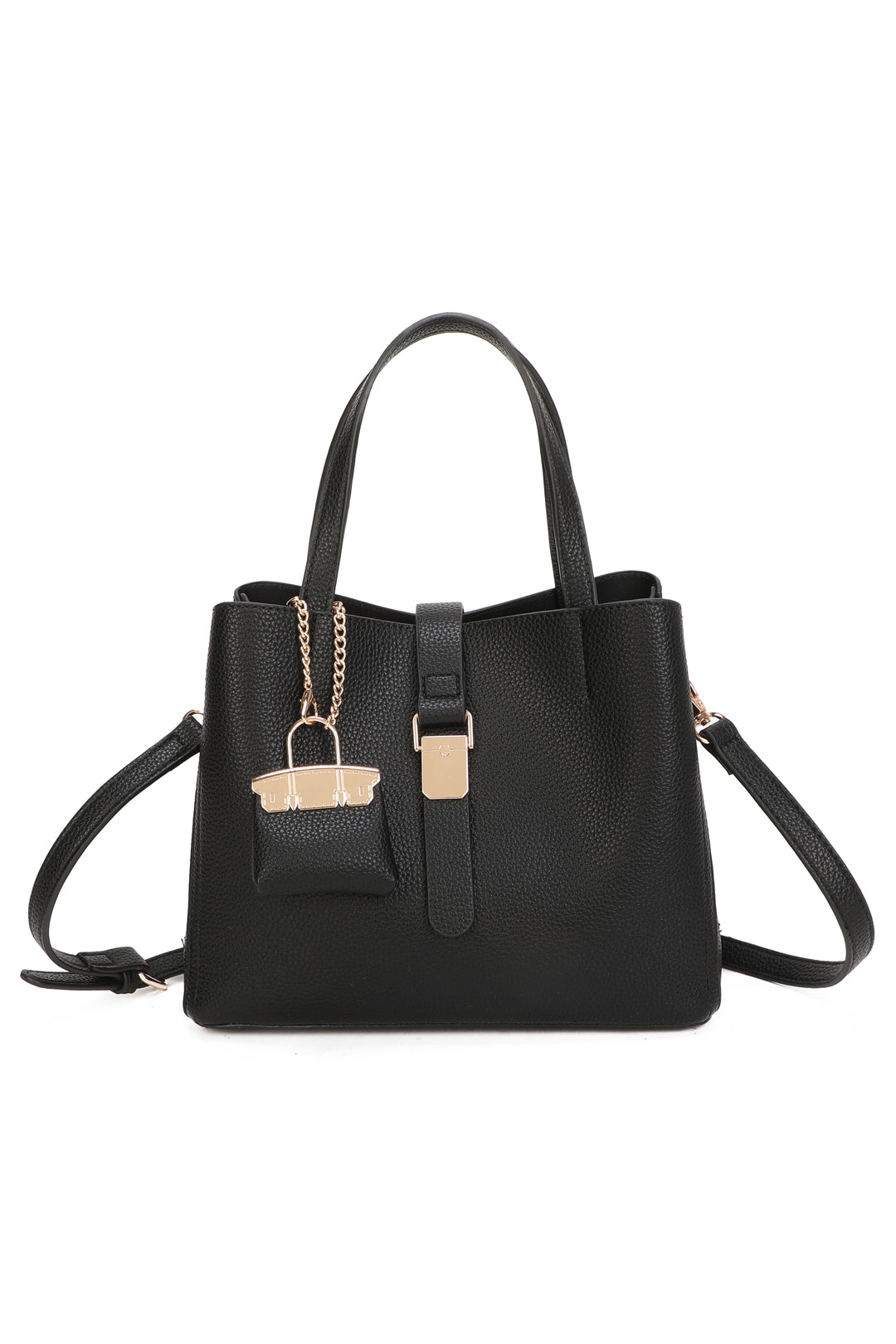 Ellory Triple Compartments Top Handle Tote Bag With Mini Bag Charm - RG51002