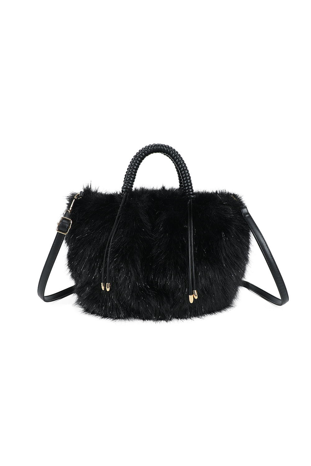 Avelyn Sparkling Faux Fur Top Handle Shoulder Bag with Braided Handle - RY250421