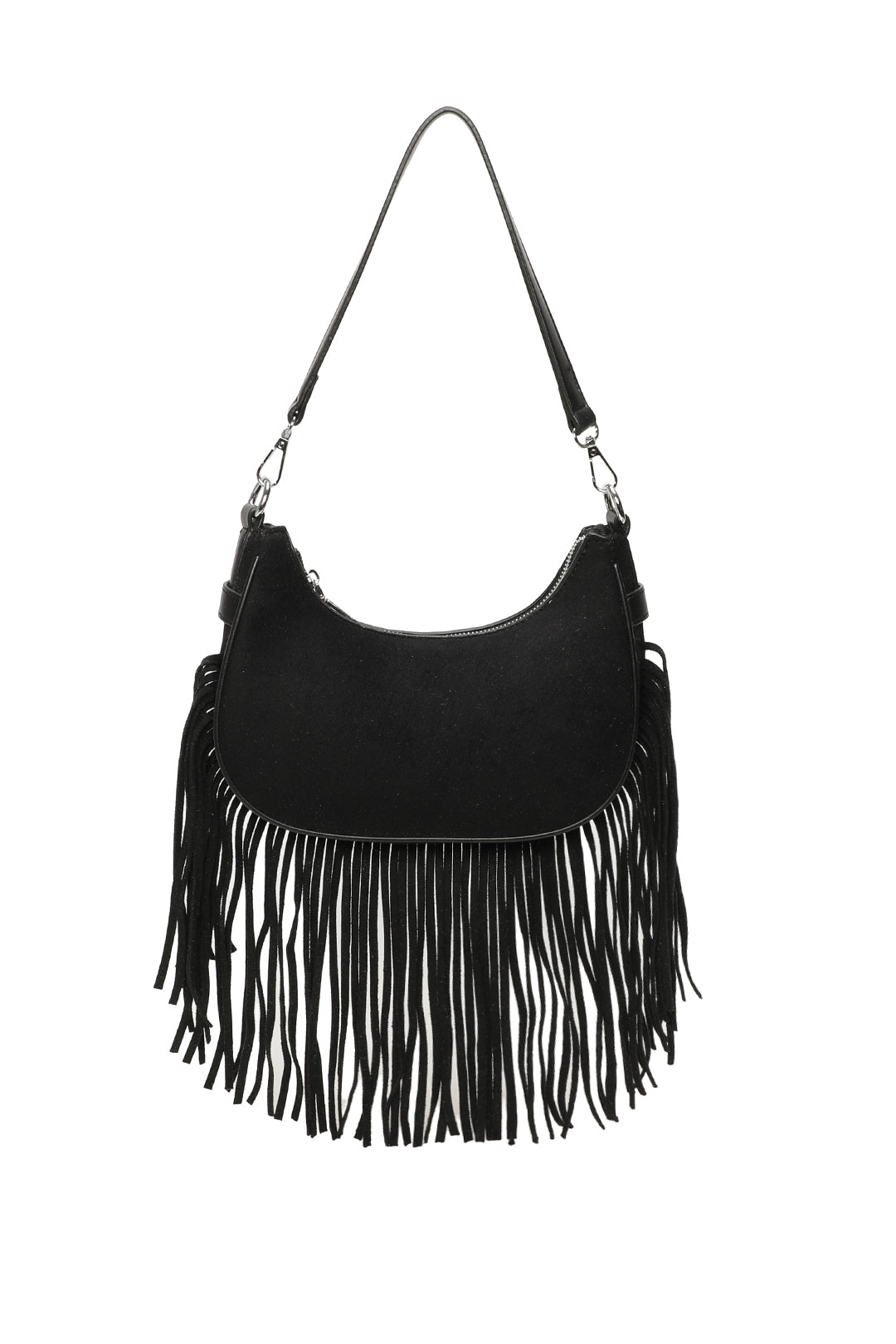 Mesa Suede Fringe Tassel Shoulder Hobo Bag With Removable strap - RX250931