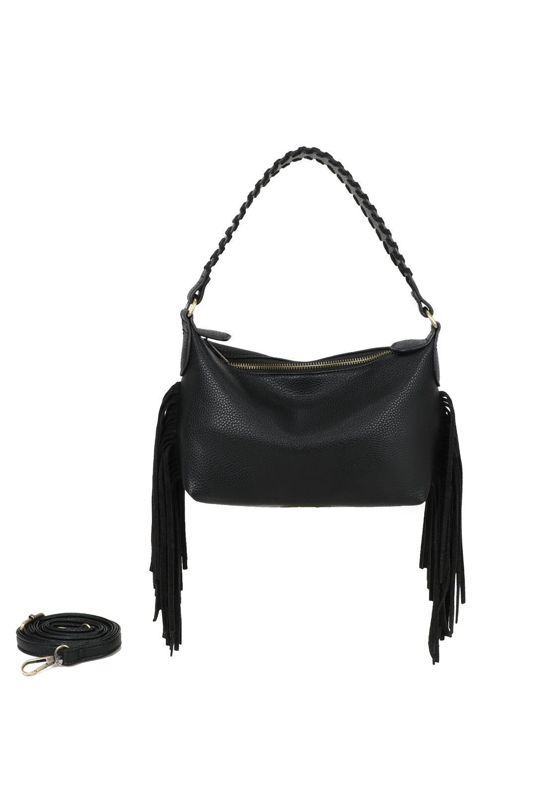 Lioren Suede PU Leather Small Crossbody Fringe Hobo Bag - RJ250975