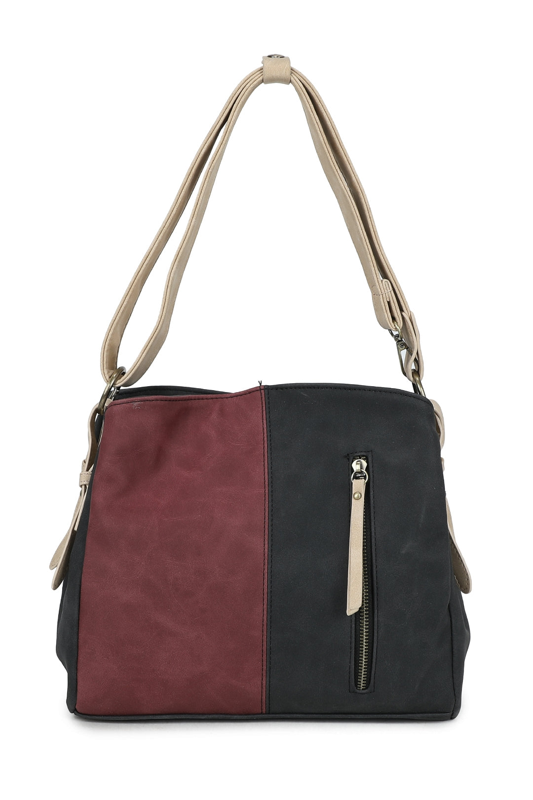 Velna Dual Compartment Strap Adjustable Suede Leather Hobo Bag - RW240455