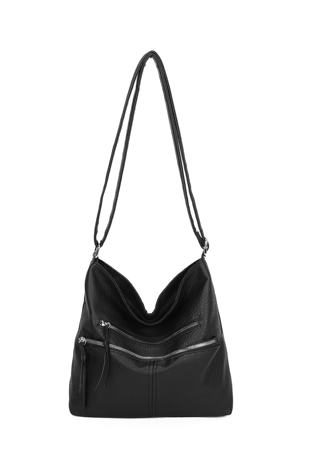 Harrison Minimalist Triple Zips PU Leather Oversized Crossbody Bag - RB220811