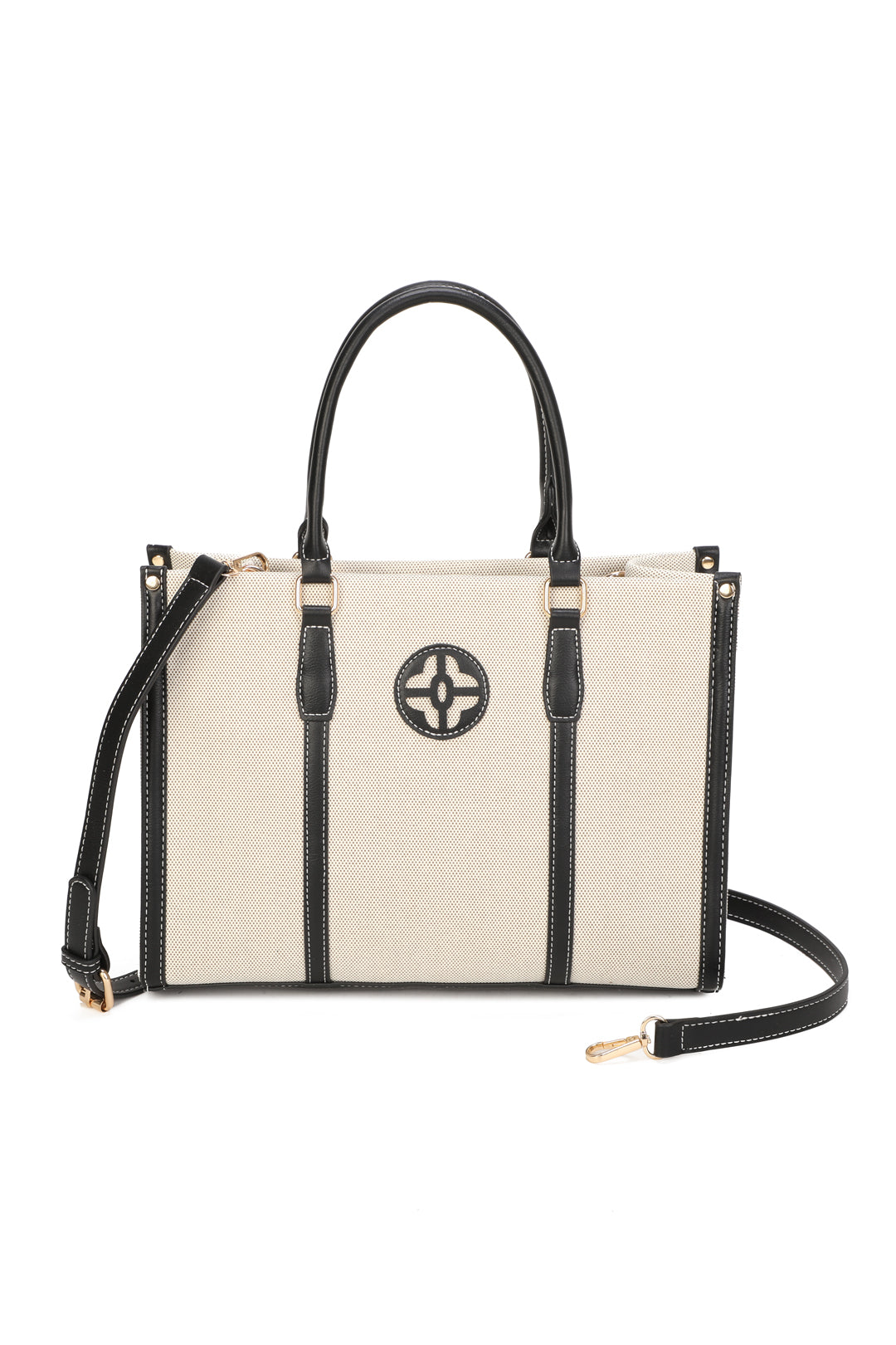 Noeud Large Size Multi-colour Canvas PU Leather Top Handle Tote Bag - RB250957