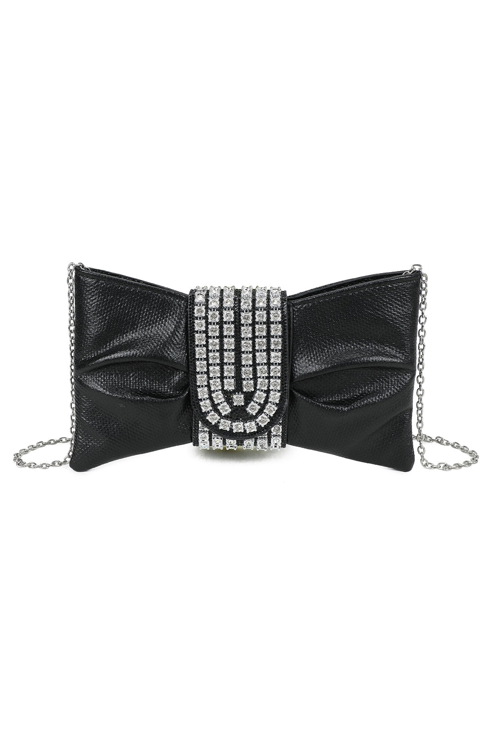 Virelline Tie Shape Flap Zip Top Diamante Clutch Bag - RZ2532