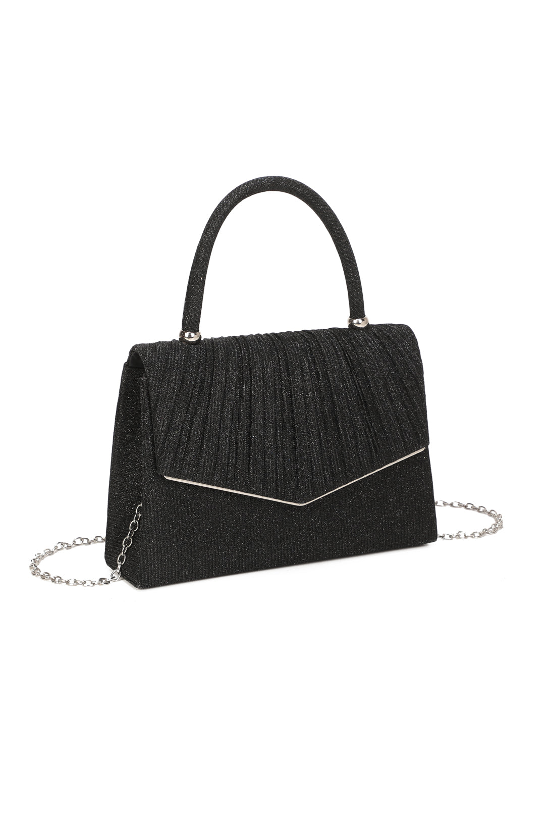 Aurenza Pleated Satin Top Handle Glittering Clutch Bag - RZ2512