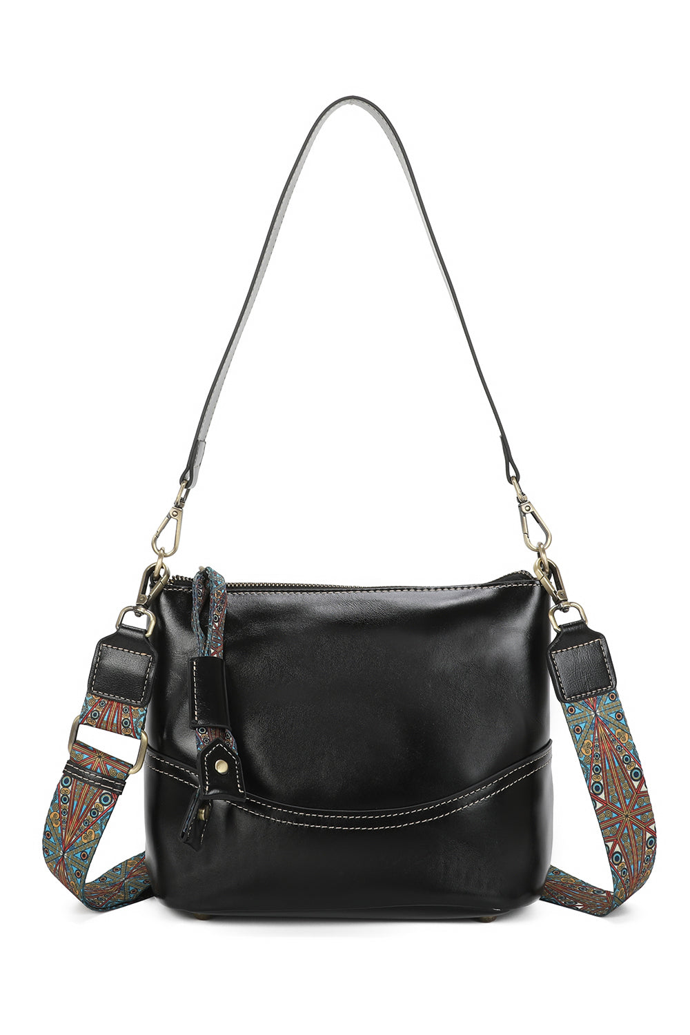 Rivier Leather Crossbody Shoulder Bag With Canvas Strap