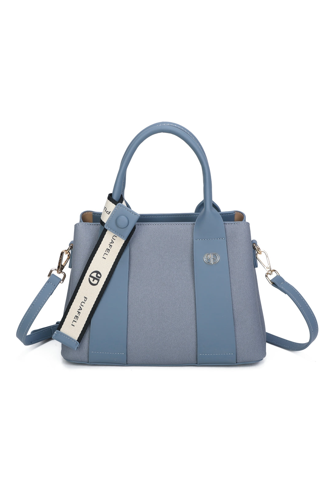 Mori PU Leather Triple Compartment Structured Canvas Top-Handle Tote Bag - RY250972