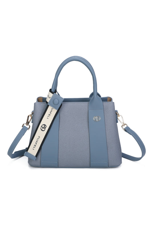 Mori PU Leather Triple Compartment Structured Canvas Top-Handle Tote Bag - RY250972
