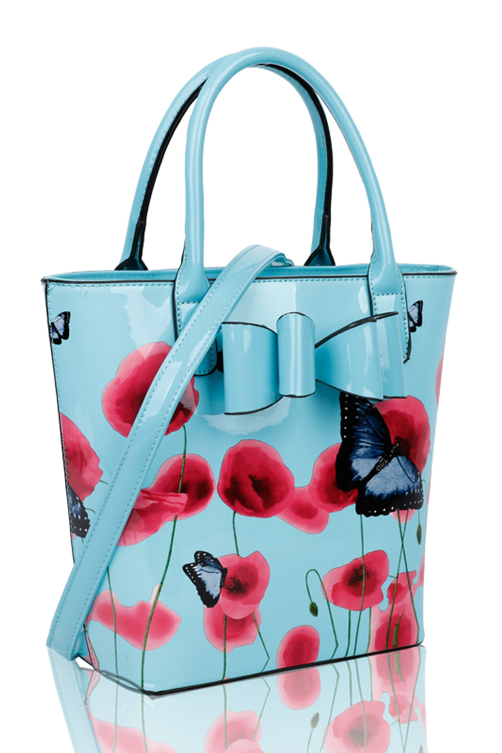 Amapola 2IN1 Poppy Flower & Buttlefly Bucket Shaped Top-Handle Bag With Purse Set - RJ180802