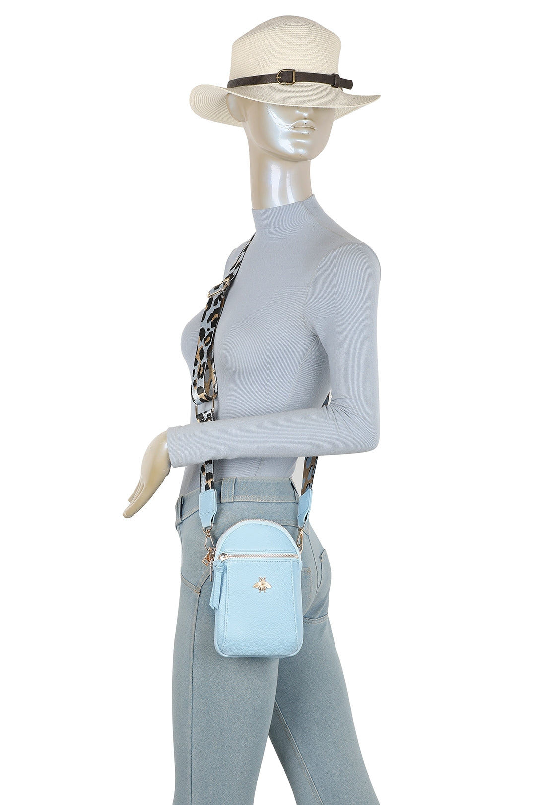 Gabby Bee Badge Triple Pockets Crossbody Phone Bag with Canvas Strap - RB230921