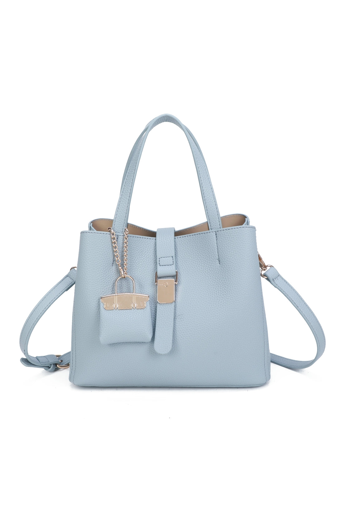 Ellory Triple Compartments Top Handle Tote Bag With Mini Bag Charm - RG51002