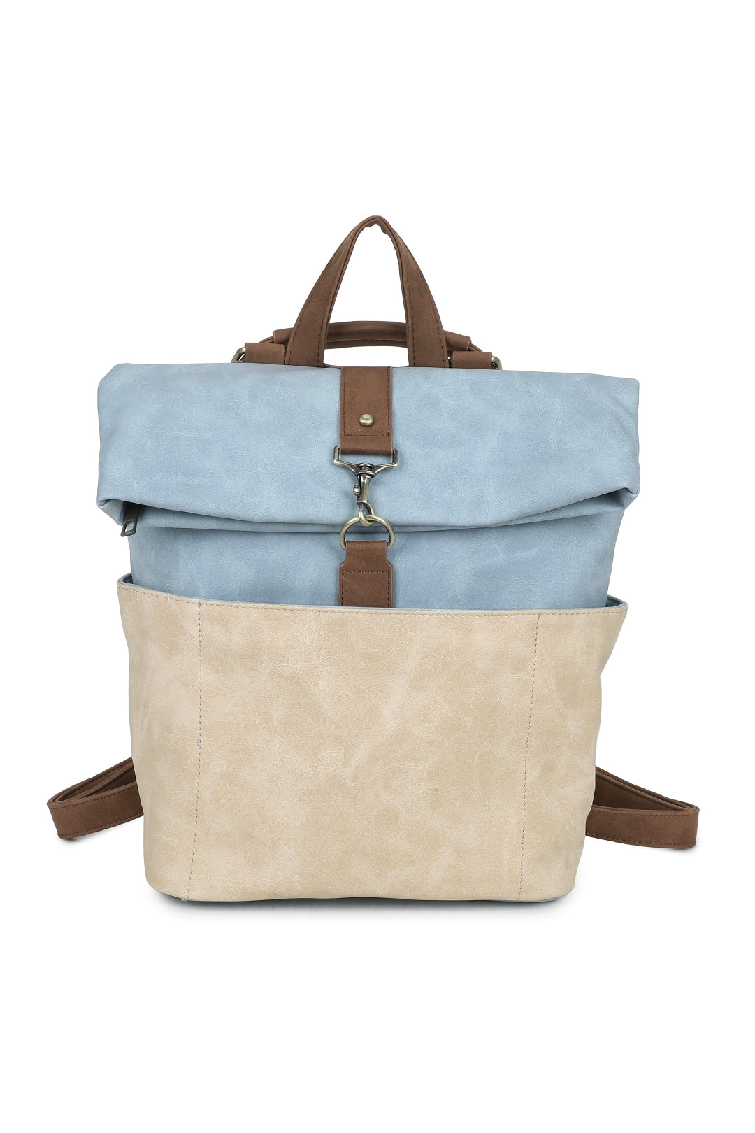 Terra Multi Pockets Fold-over Suede Leather Rucksack - RW250901