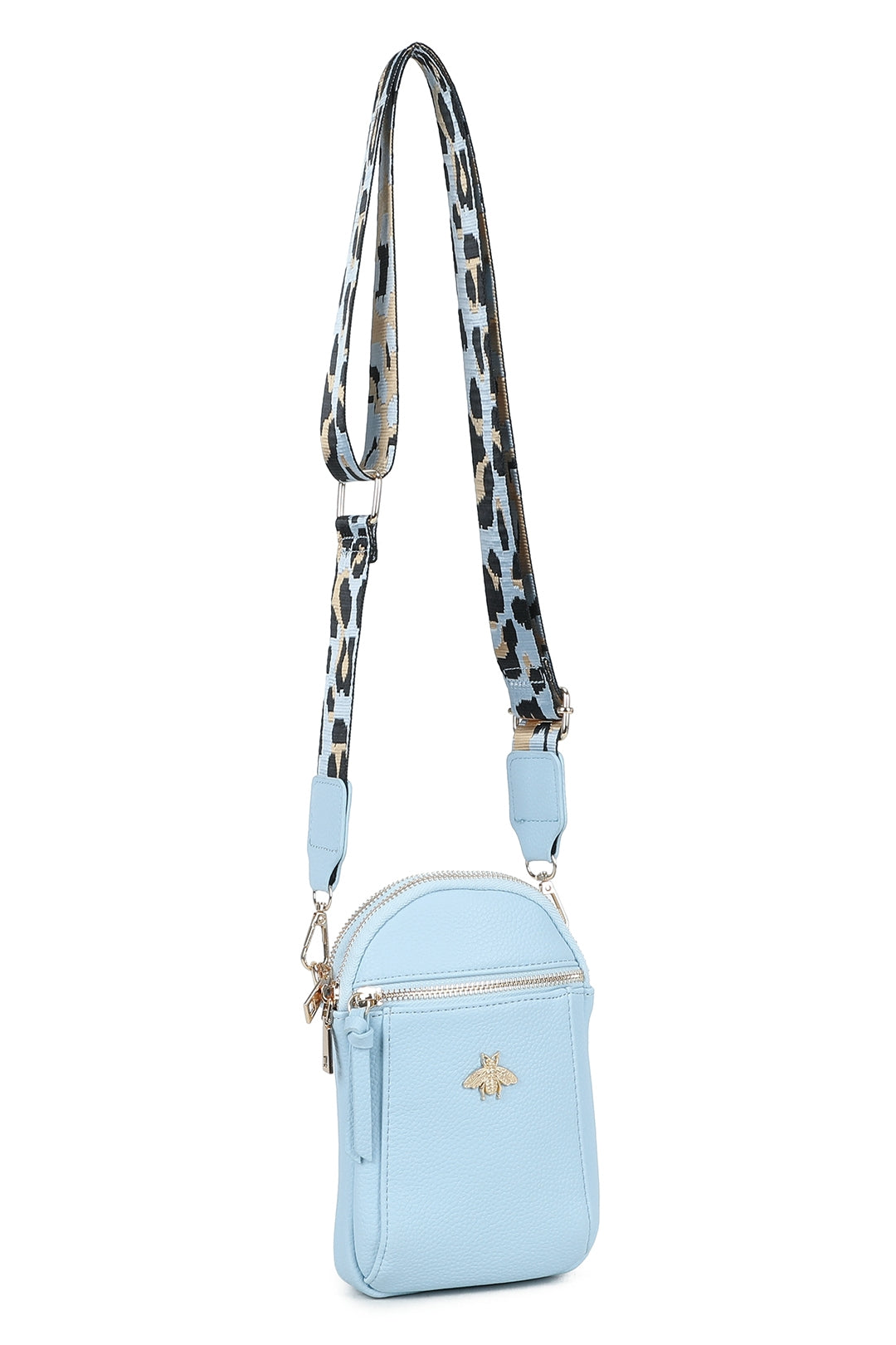 Gabby Bee Badge Triple Pockets Crossbody Phone Bag with Canvas Strap - RB230921