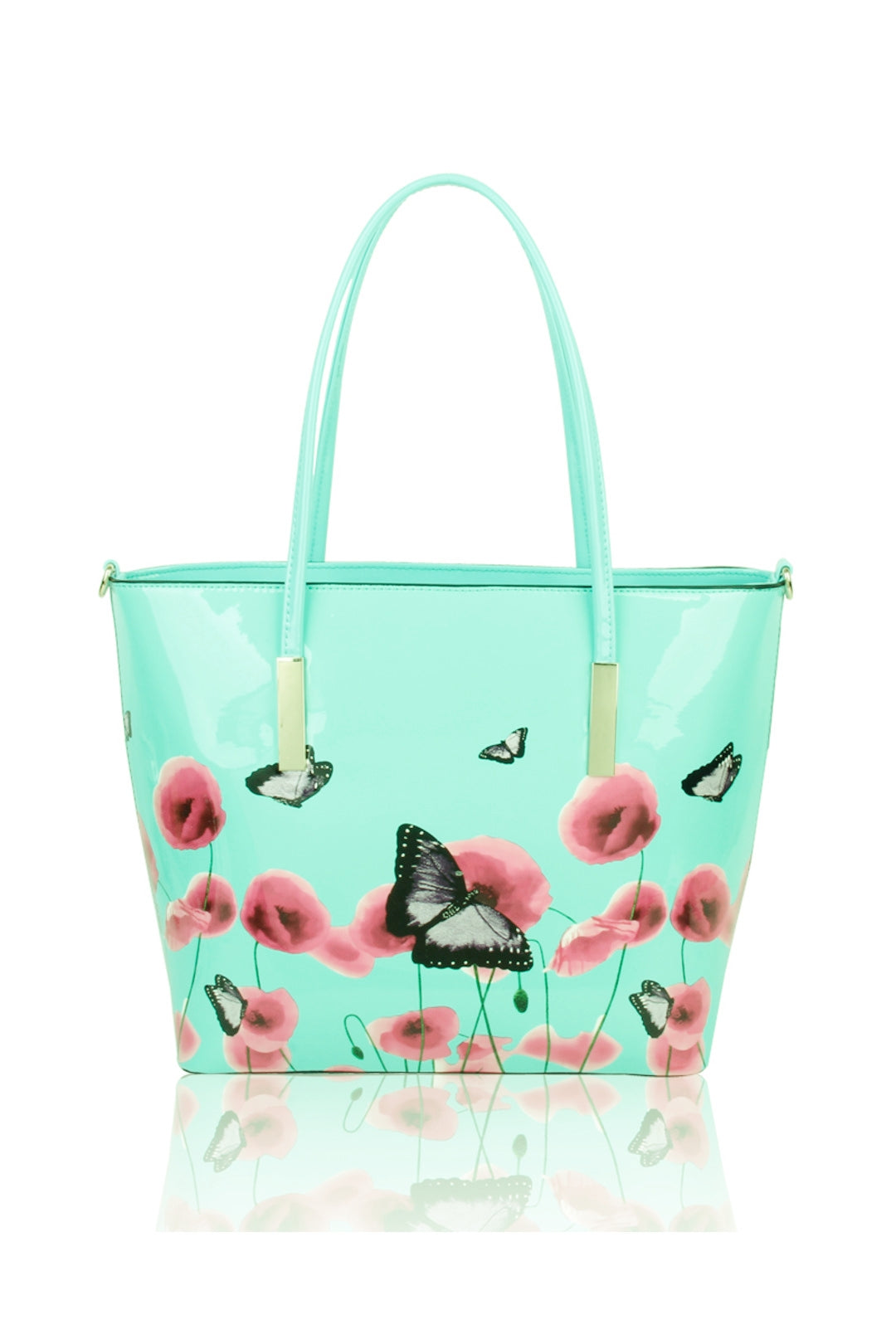 Patent Flower & Butterfly Patterned Tote Bag With Removable Strap - RL171056 - PB