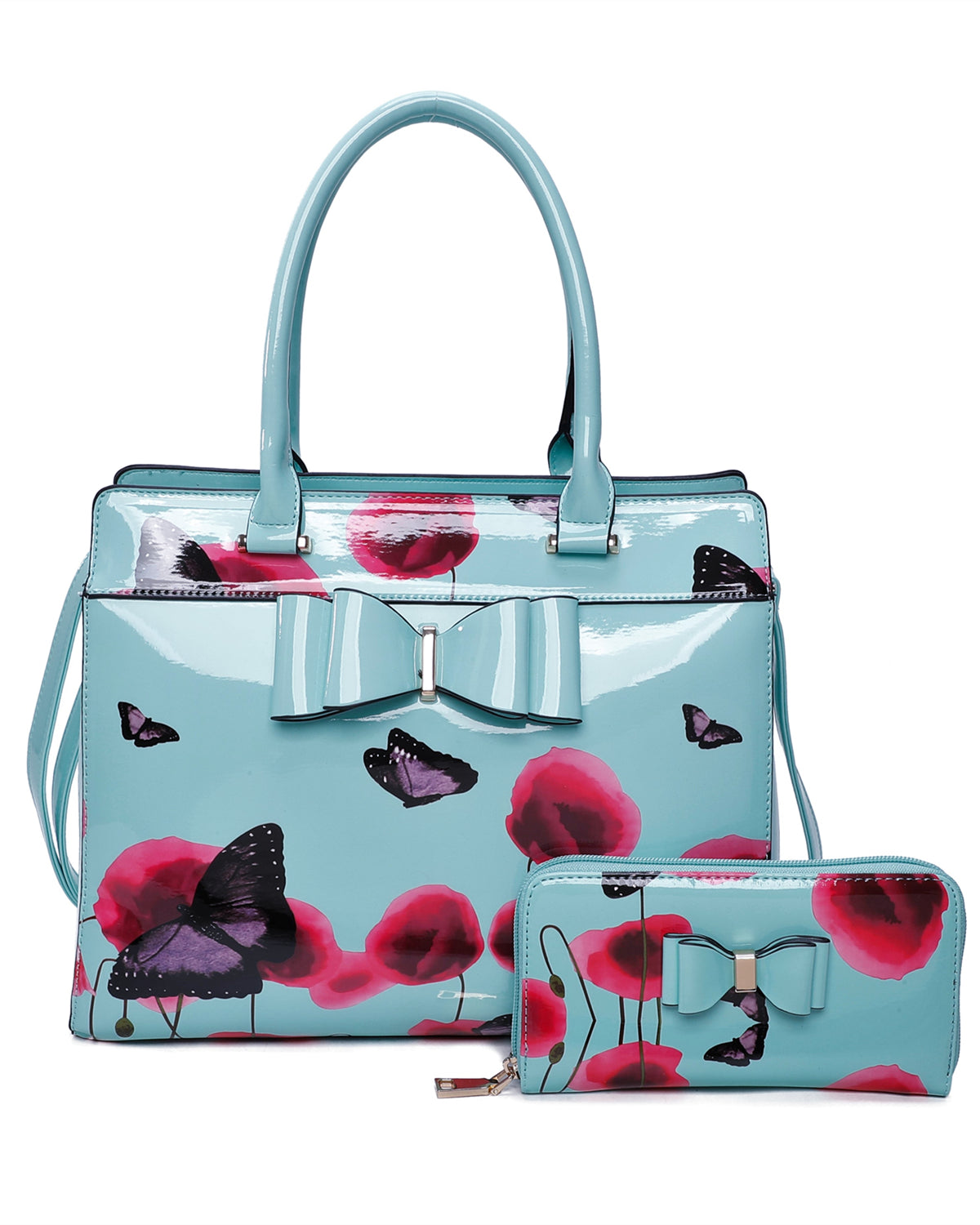 Papavero 2IN1 PU Patent Poppy Flower & Buttlefly Bucket Shaped With Purse Set - RJ200811