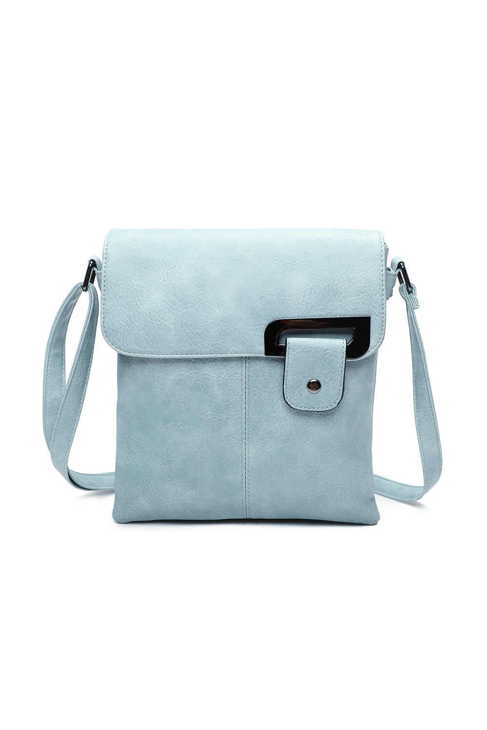 Clasico Gunmental Grey Accent Buckle PU Leather Crossbody Messenger Bag