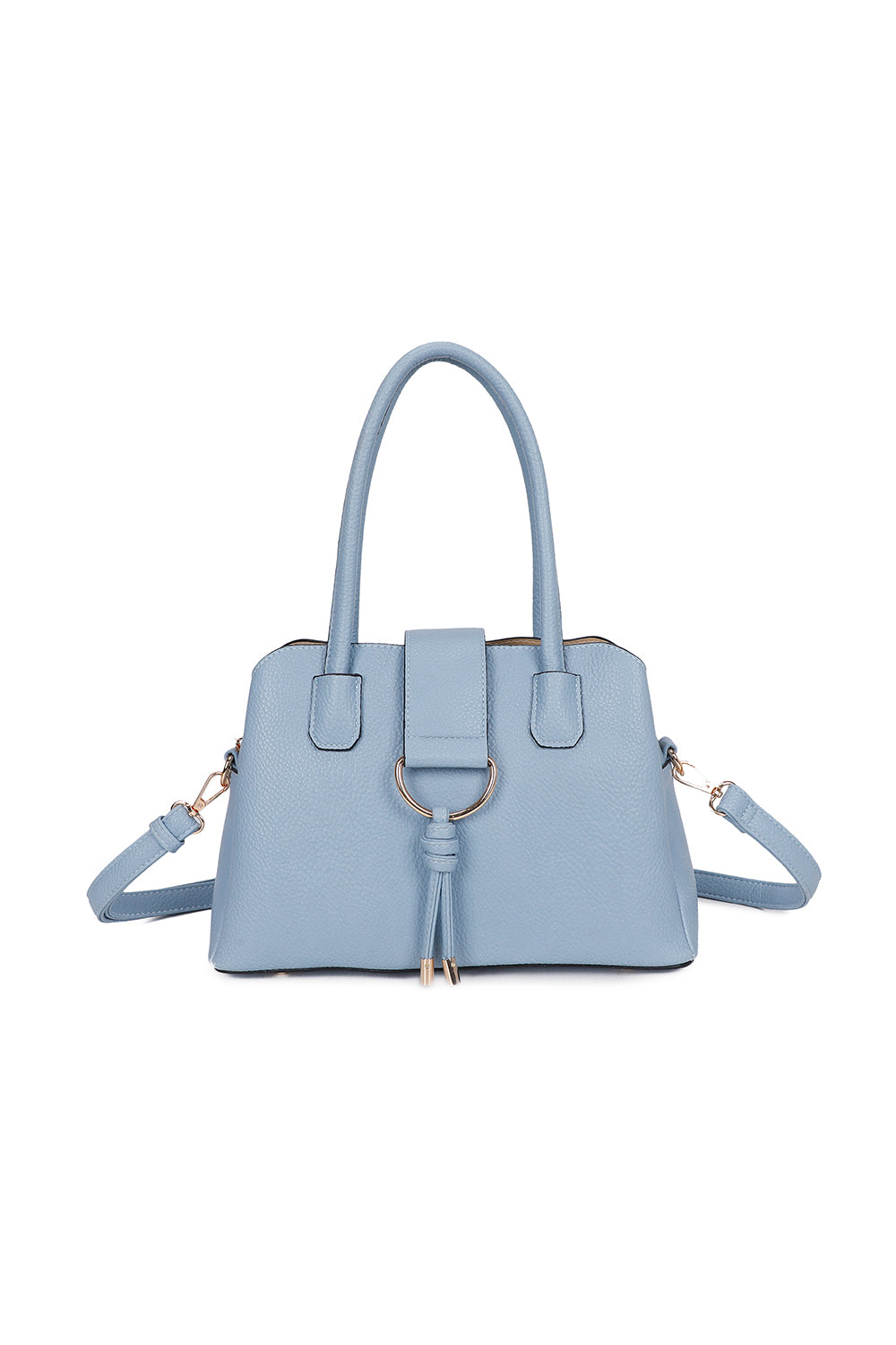 BellaElan PU Leather Triple Compartment Handbag with a metal D-ring Ornament and an Extra Long Strap - RJ241072
