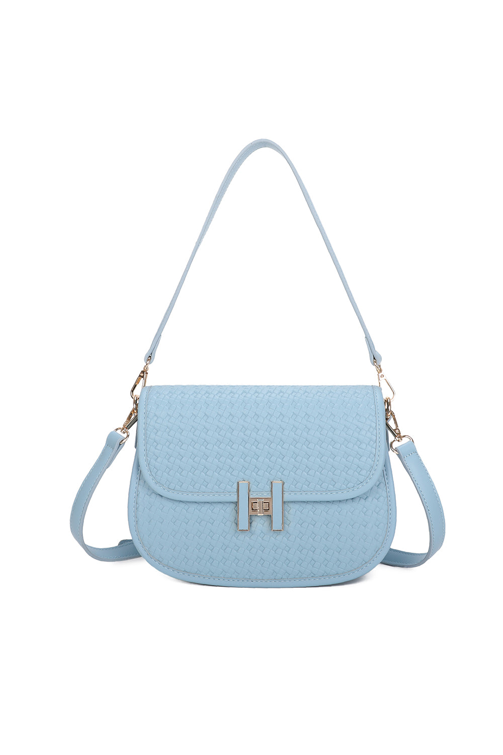 Echo PU Leather Woven Patterned Shoulder/Satchel Bag with Extra Long Strap - ry241058