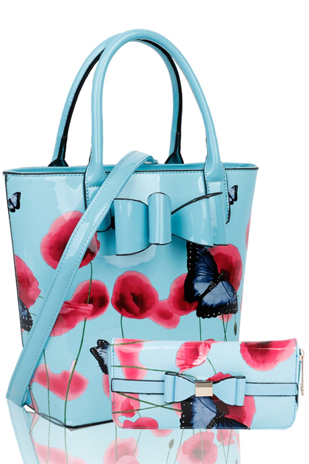 Amapola 2IN1 Poppy Flower & Buttlefly Bucket Shaped Top-Handle Bag With Purse Set - RJ180802