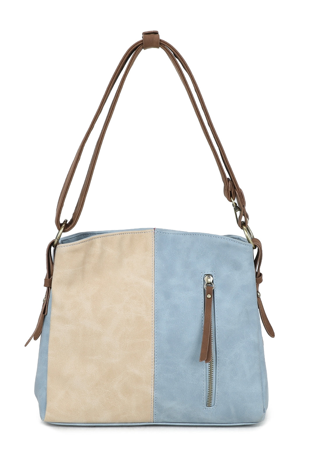 Velna Dual Compartment Strap Adjustable Suede Leather Hobo Bag - RW240455