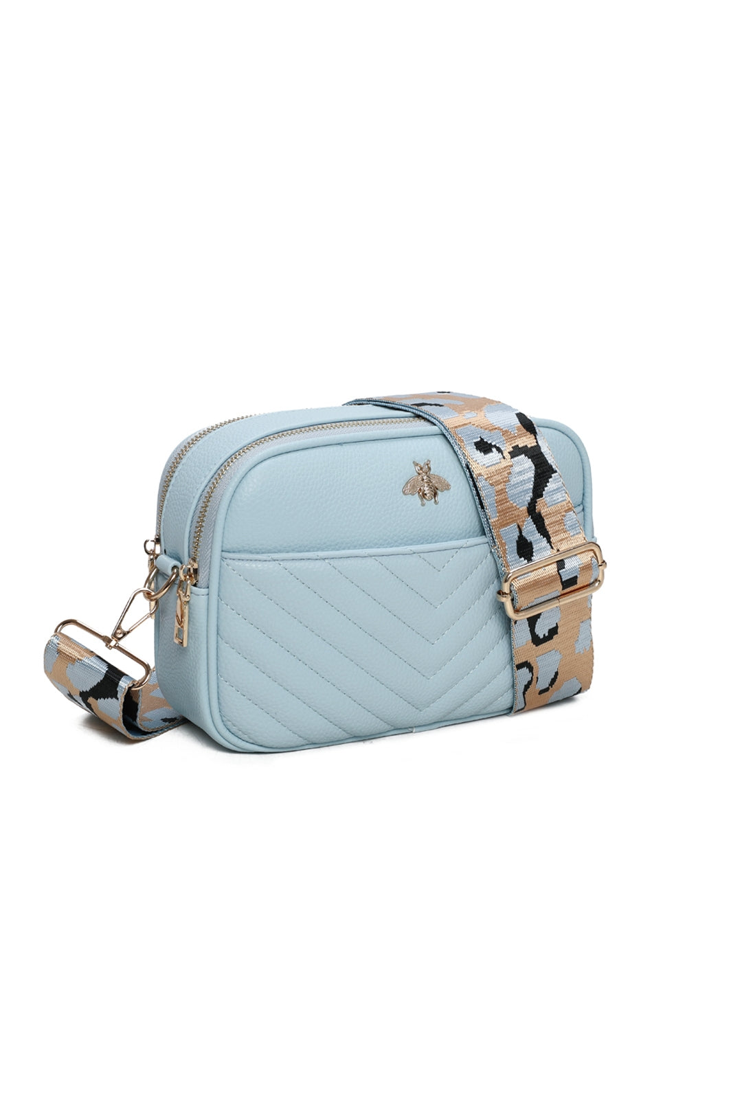 Bee Badge Quilted Double Zipper Compartment Tassel Crossbody Handbag - RW250451