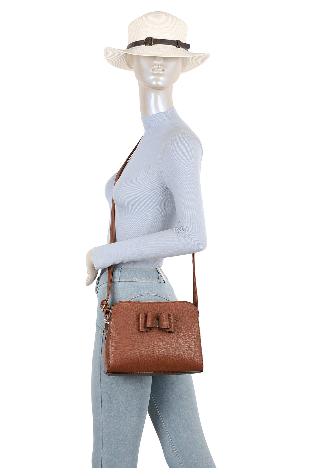 Gabby Triple Zip Tri-Compartments PU Butterfly Bow Crossbody Bag - RB230922