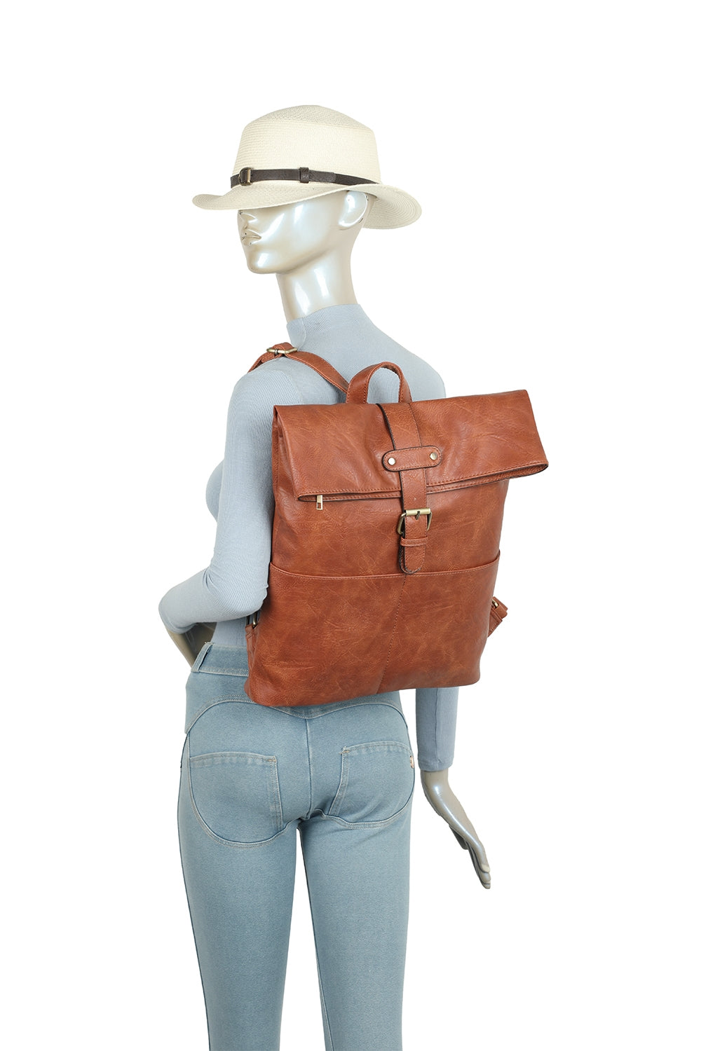 Buckle Style Unisex PU Leather Backpack - RX250581