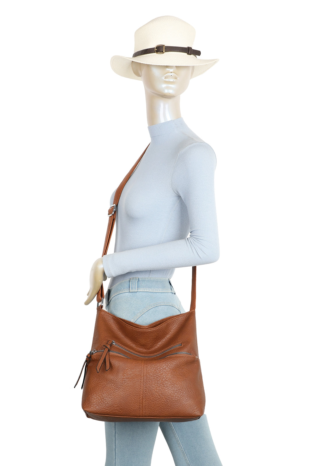 Harrison Minimalist Triple Zips PU Leather Oversized Crossbody Bag - RB220811