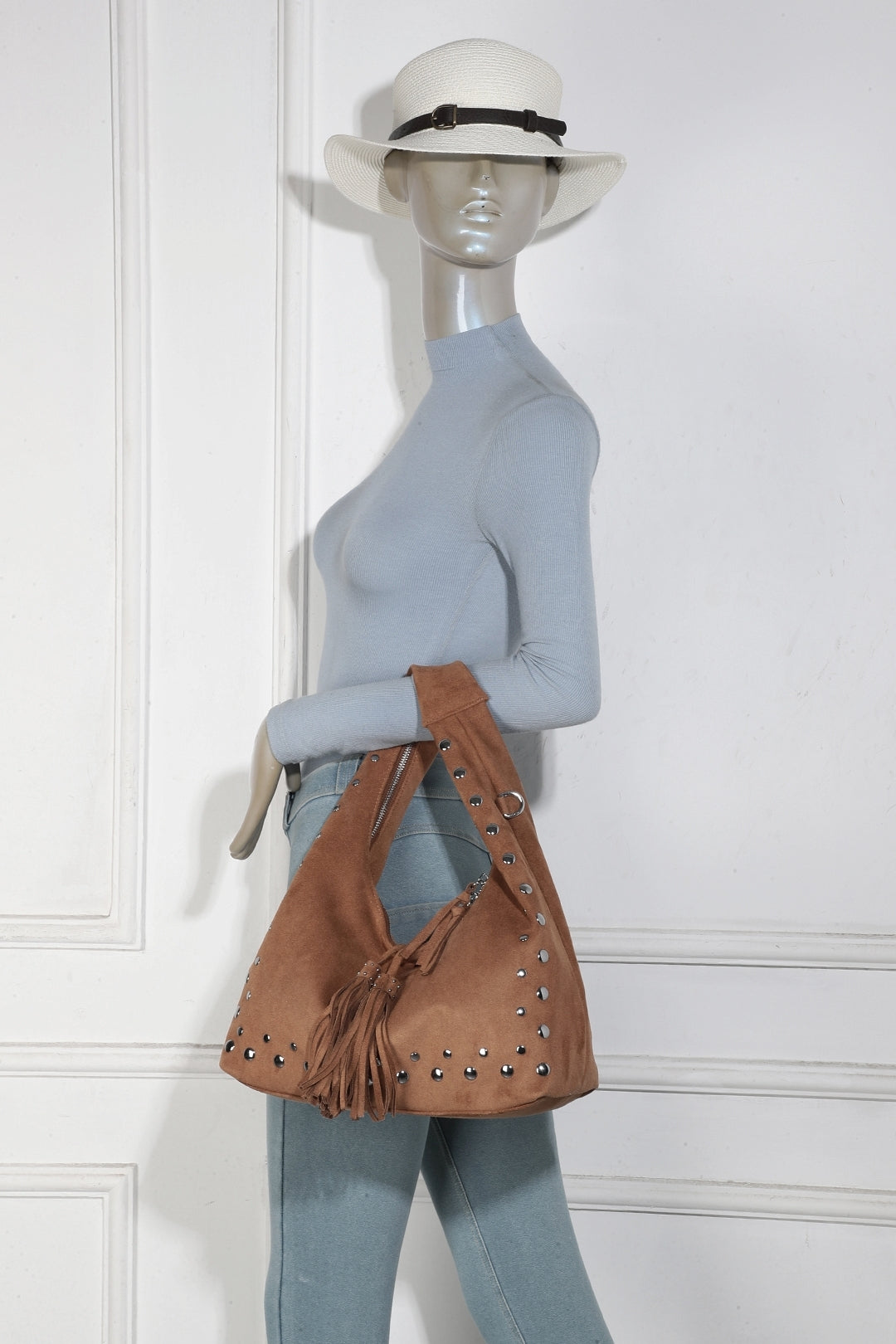 Caldera Sudede PU Leather Hobo Shoulder Tassel Bag - RY250963