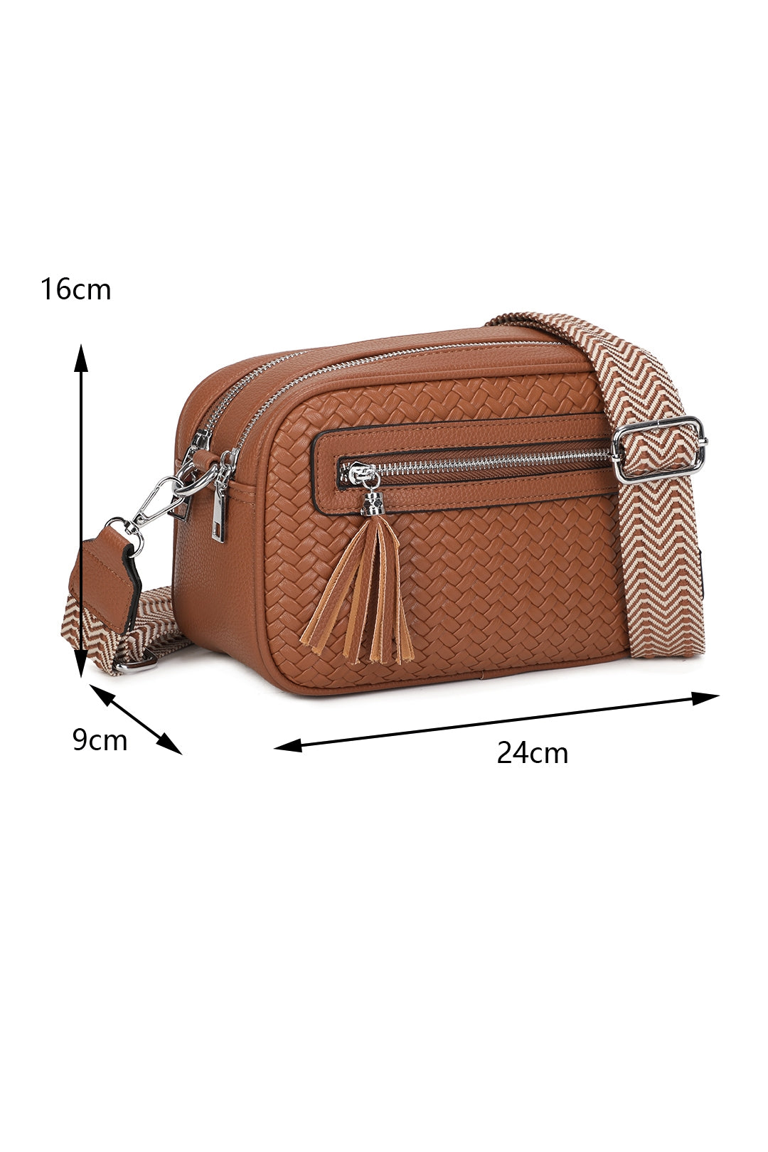 Forte Tassel Woven Pleated Zip Crossbody Bag With Canvas Strap - RB260511