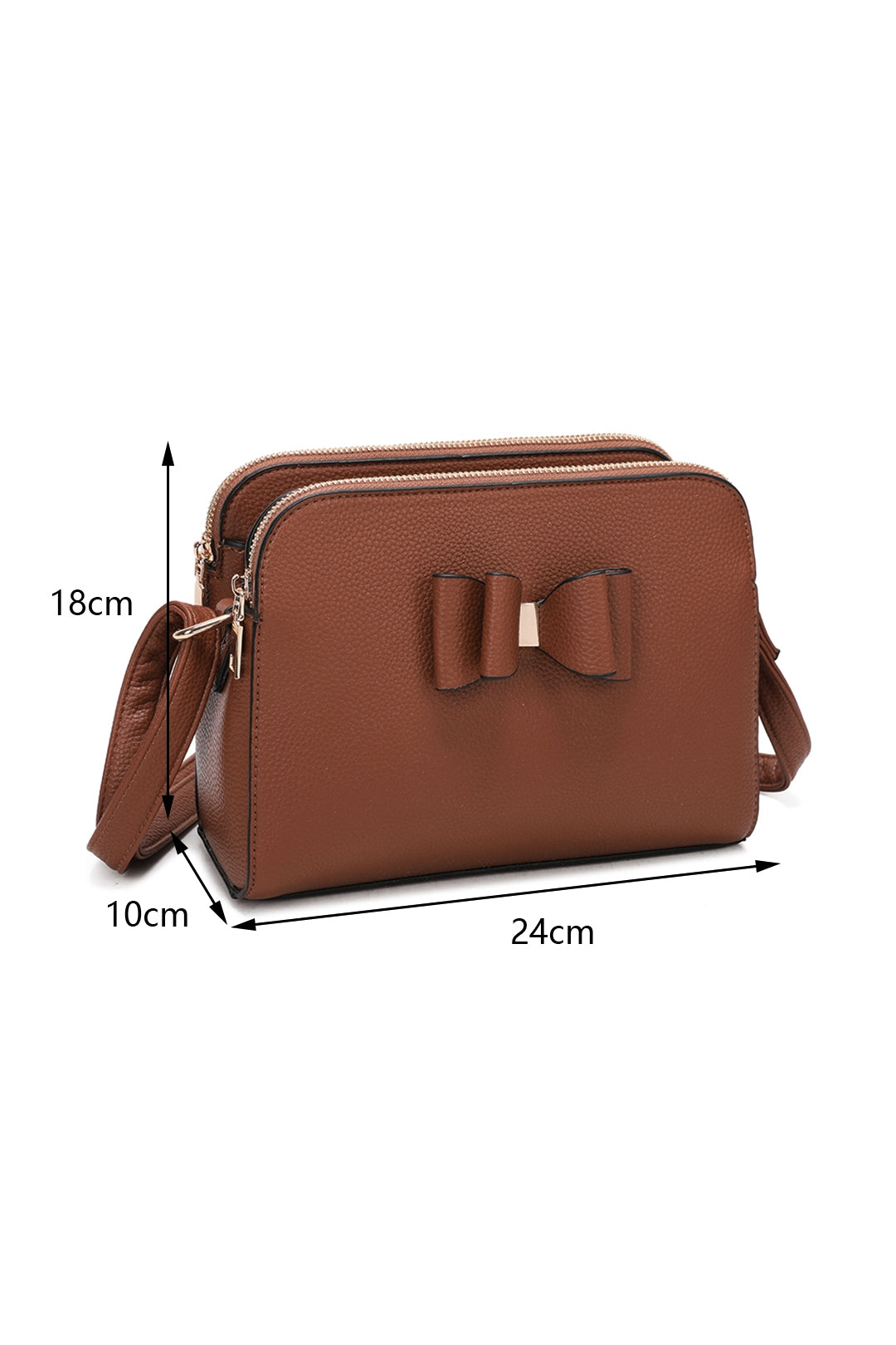 Gabby Triple Zip Tri-Compartments PU Butterfly Bow Crossbody Bag - RB230922