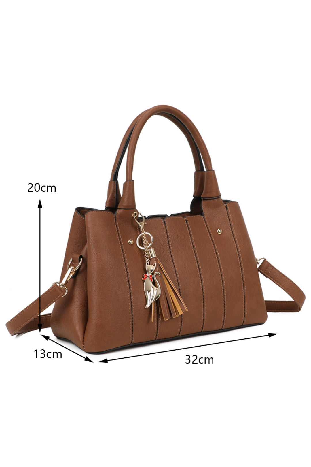 Katze Striped PU Leather Tote Shoulder Handbag with Kitten Charm(RB170853)