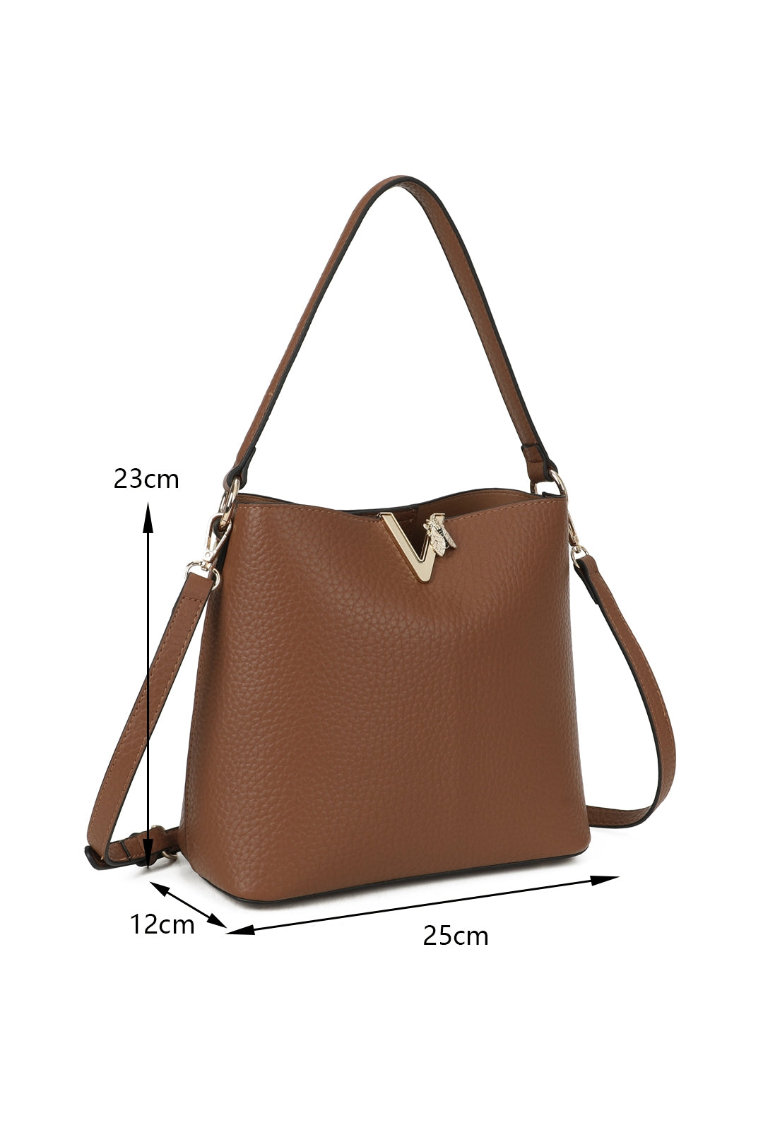 Veloura PU V-shaped Triple Compartments Top-Handle Bag- RB260513