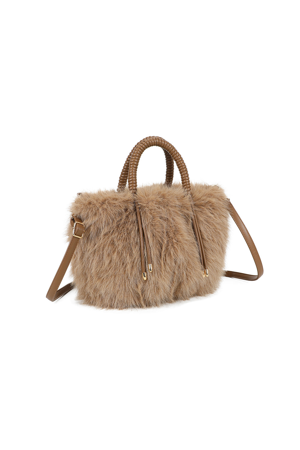 Avelyn Sparkling Faux Fur Top Handle Shoulder Bag with Braided Handle - RY250421