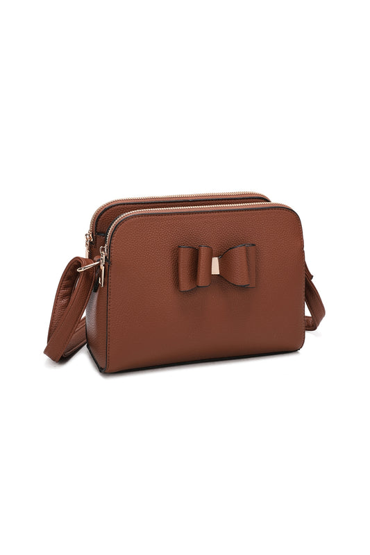 Gabby Triple Zip Tri-Compartments PU Butterfly Bow Crossbody Bag - RB230922