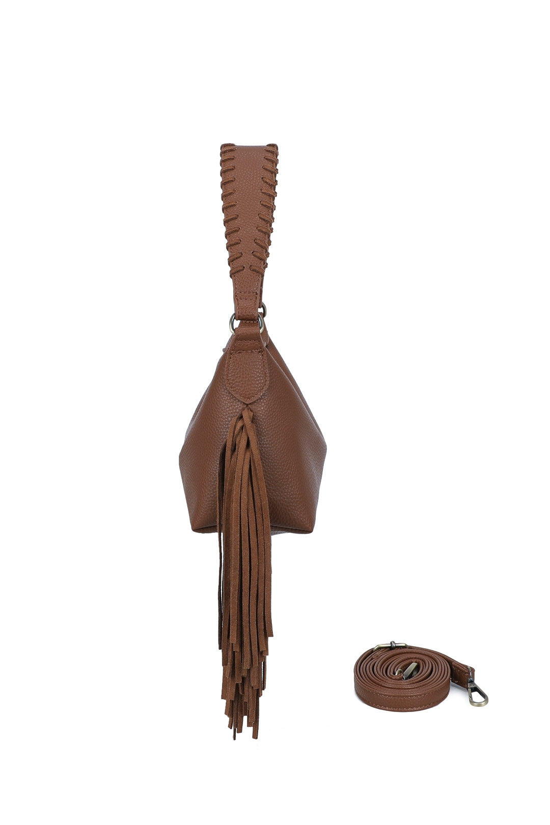 Lioren Suede PU Leather Small Crossbody Fringe Hobo Bag - RJ250975