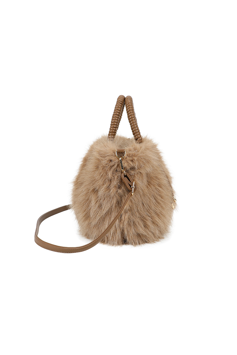 Avelyn Sparkling Faux Fur Top Handle Shoulder Bag with Braided Handle - RY250421