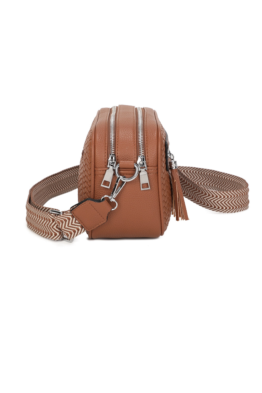 Forte Tassel Woven Pleated Zip Crossbody Bag With Canvas Strap - RB260511