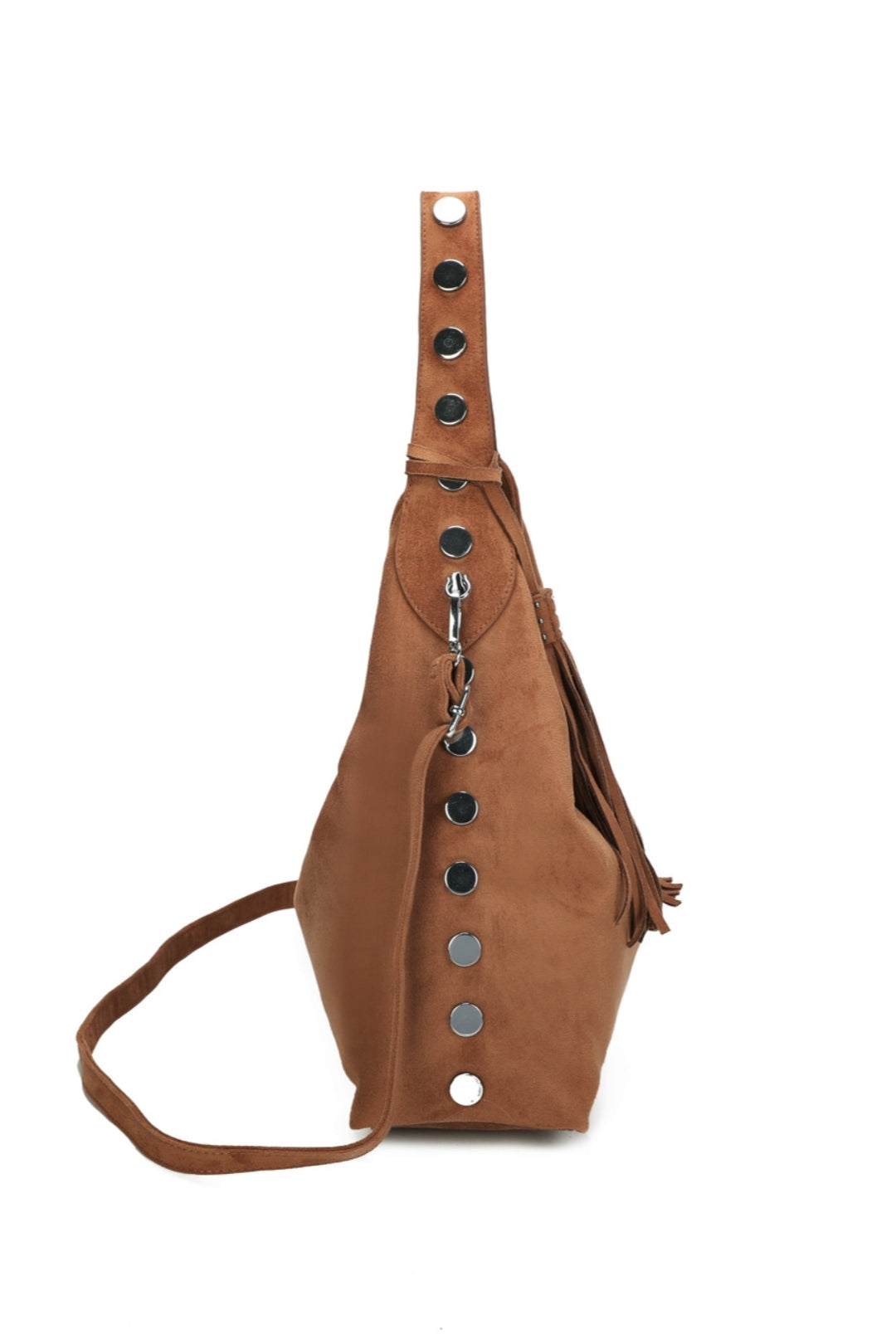 Bella Studded Large Faux Suede Tassel Slouch Hobo Shoulder Bag - RY250965