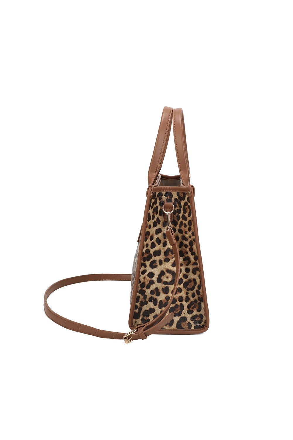 Glam PU Leather Top Handle Crossbody Bag With Leopard Stripes - RB250467